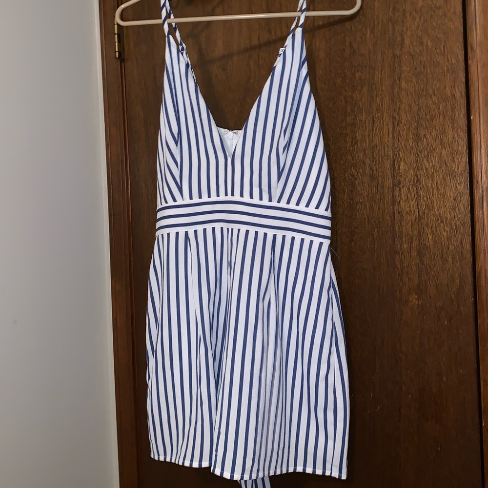 GB romper, blue and white stripes